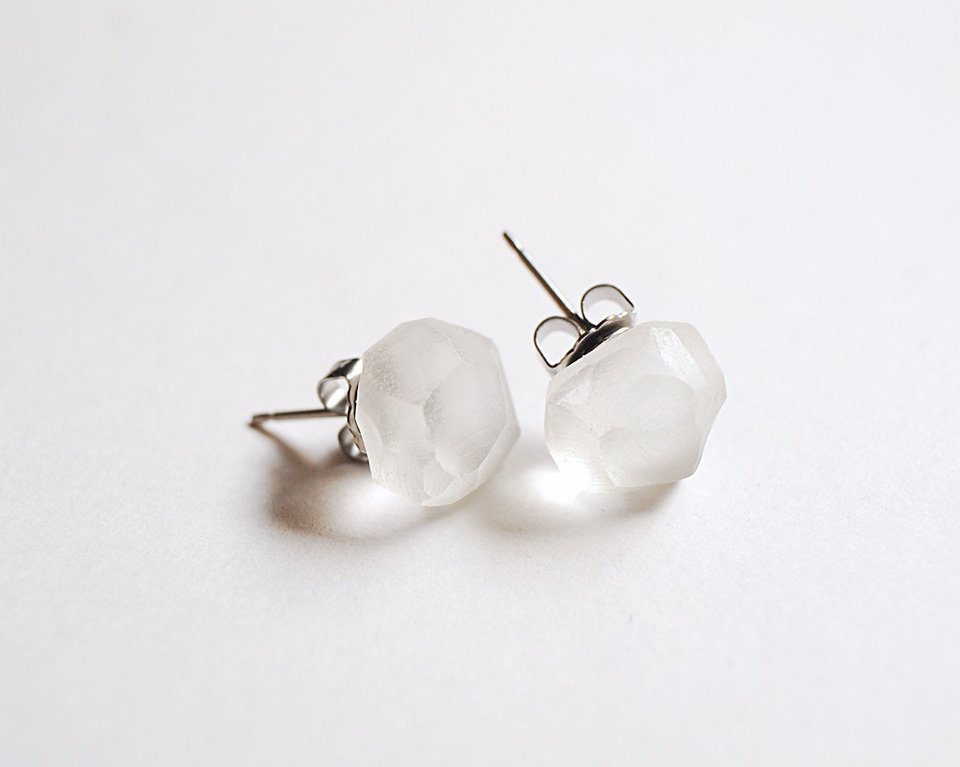 Frosty Ice Glass Earrings Studs