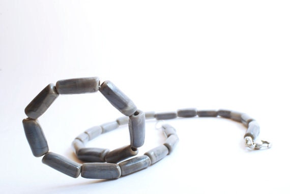 Mens Surfer Necklace Grey Lampwork Glass Beads