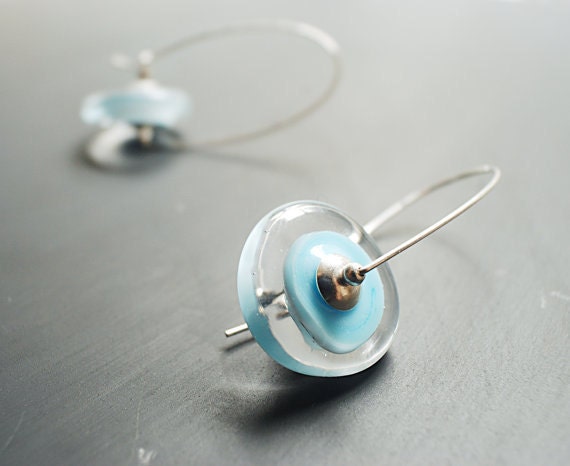 Turquoise Glass Earrings Lampwork discs