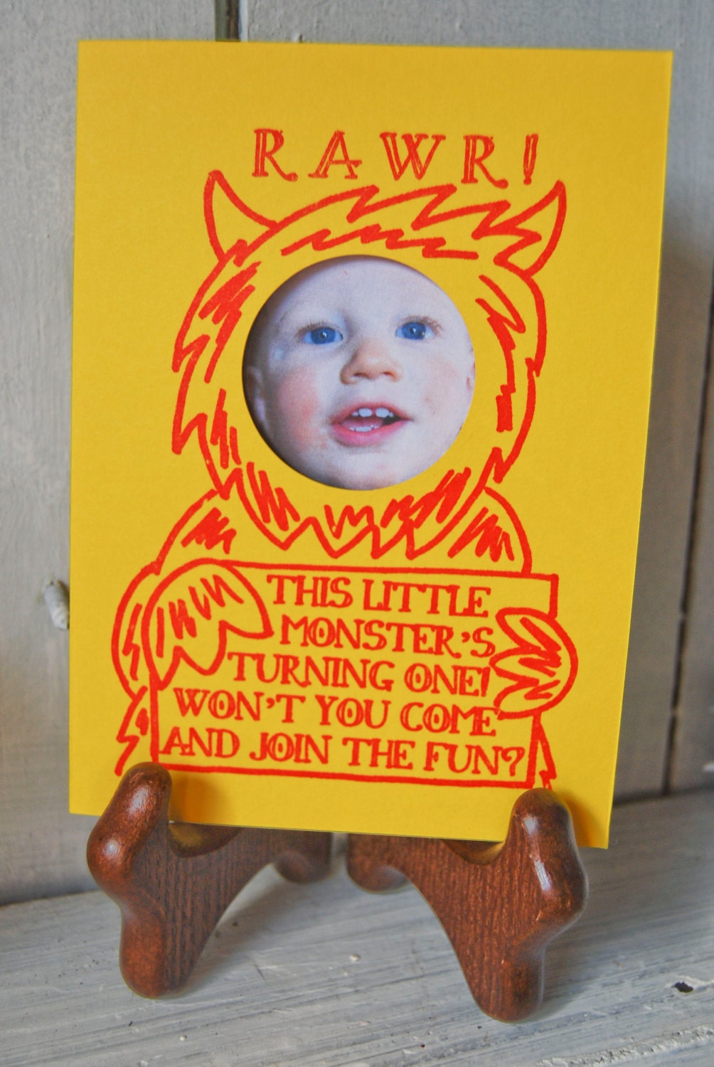 Baby's First Birthday Party Invitations - Little Monster  Photo Frame, Gocco Printed, Set of 10