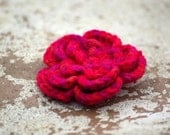 Flower Brooch Crocheted from Multicolor Yarn in Red by dodofit on Etsy