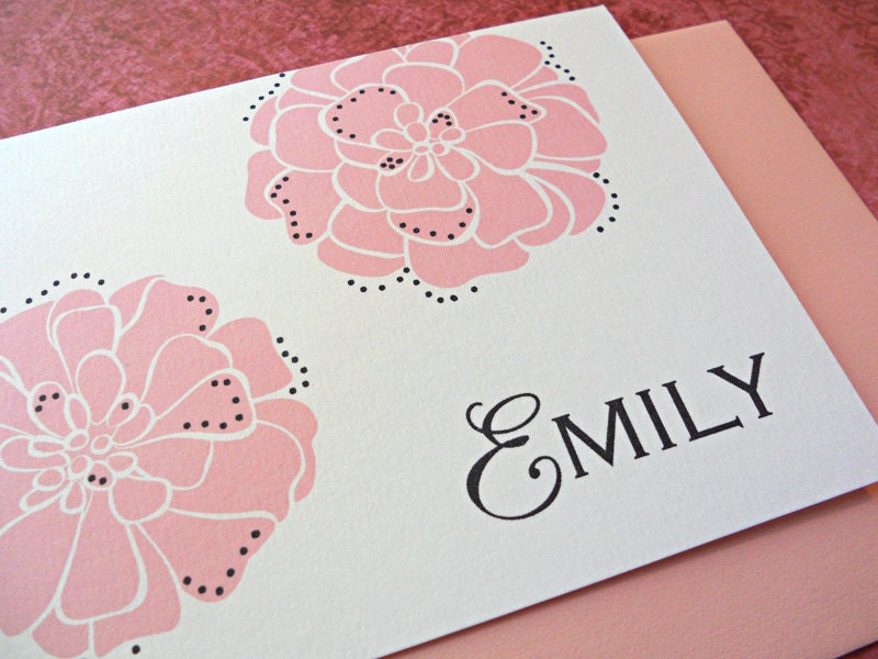 Personalized Stationery Set Marigolds, Mustard, Baby Blue or Candy Pink, 10-Count