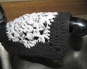 Starry starry night, crocheted black and white holiday dish cloth