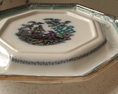 antique English porcelain platter, Pekin pattern, Oriental Chinoiserie, handled plate, hand painted victorian plate, Easter dinner