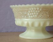 antique glass dish, pedestal bowl, trinket dish, custard glass, Northwood grape and cable pattern, early 1900's