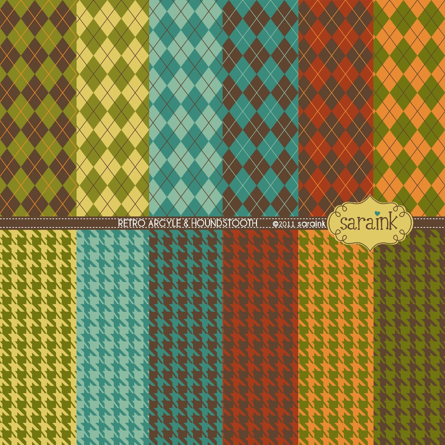 Digital Papers Download - Argyle & Houndstooth Printable Papers - for Commercial or Personal Use