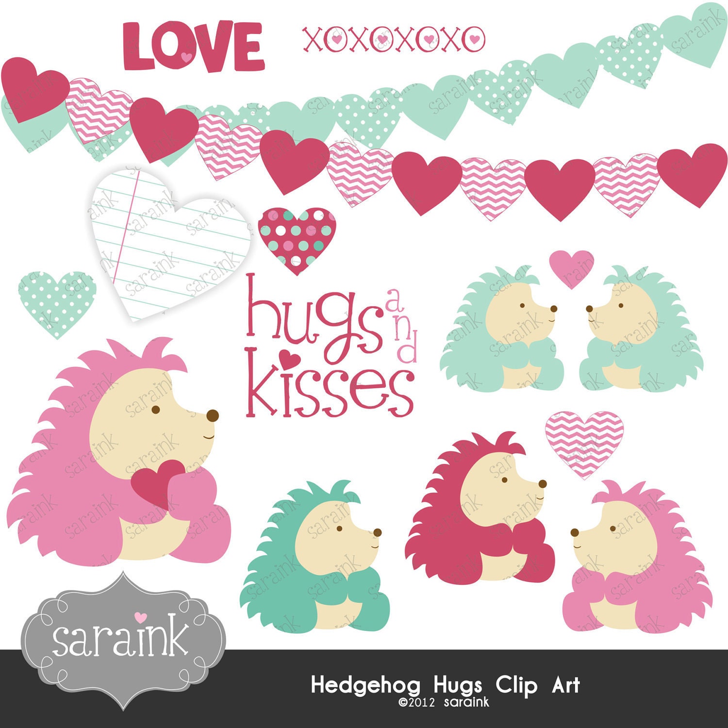 Hedgehog Hugs Clipart Download - Valentines Day Clipart for Personal and Commercial Use Digital clip art