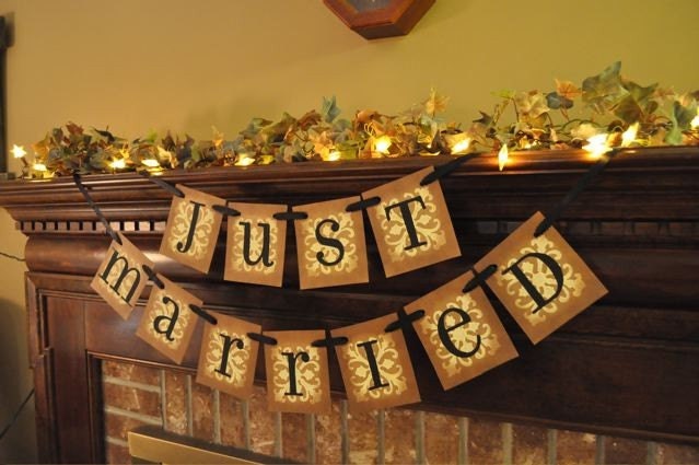 Wedding Banner Just Married  Garland Word Sign Decoration Photo Prop Bride Groom