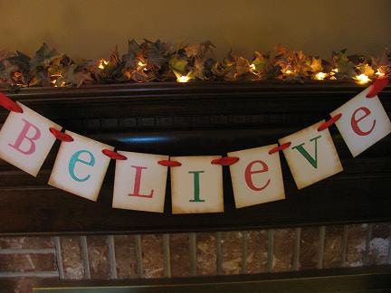 Christmas Banner Believe in Red and Green with Antique Edges  Photo Prop Sign Garland Decoration