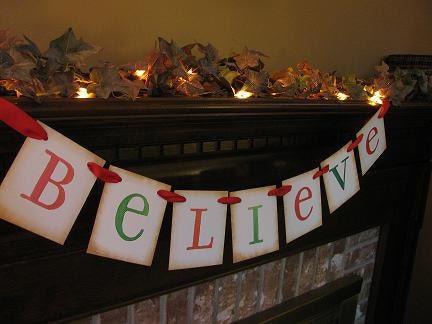 Christmas Banner Believe in Red and Green with Antique Edges  Photo Prop Sign Garland Decoration