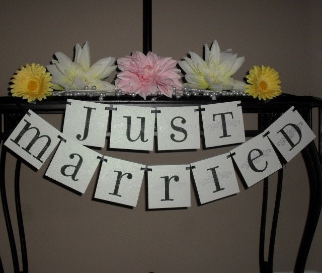 JUST MARRIED Double Banner Garland for Wedding/ Photo Prop/ Honeymoon Suite Decor- Seen in Inside Weddings magazine Fall 2012 issue- CUSTOM Il_170x135