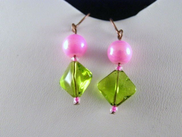 Pink and Green Spring Earrings