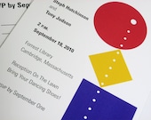 Modern Wedding Invitation Bold Bright Casual Custom Red Blue Yellow Geometric Shapes Quirky Civil Committment