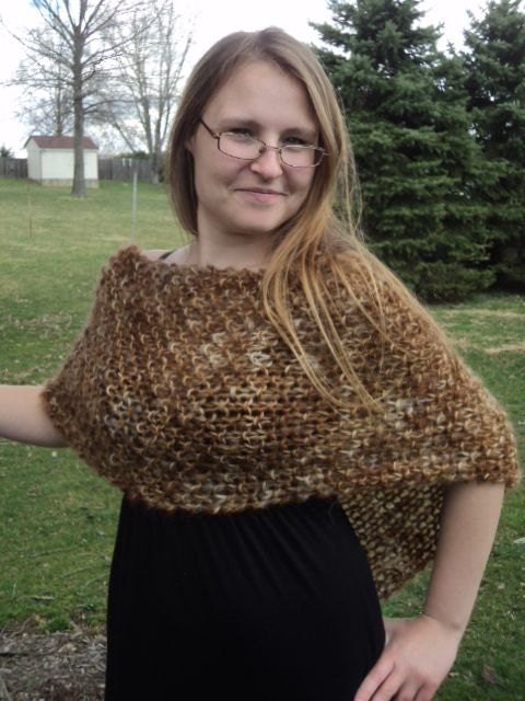 Hand Knitted Shawl/Poncho, Hand Painted Wool and Mohair