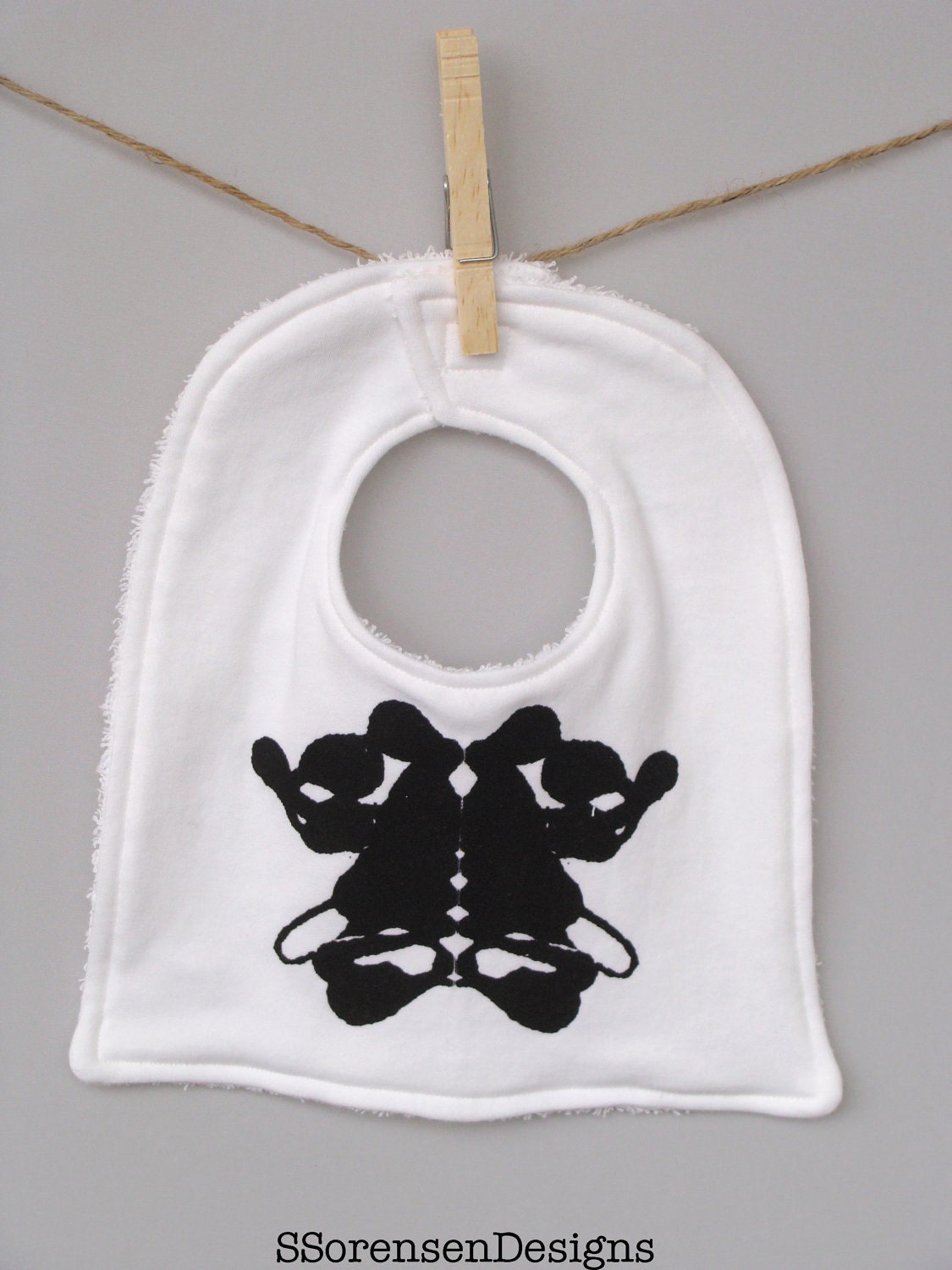 Unique Baby Gift - Ink Blot Baby Bib - Black and White - 0-12 months - Soft Jersey Front - Absorbent Terrycloth Back - Velcro closure