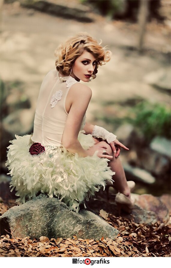 Feather Tu Tu and Floral Mesh Non Traditional wedding Dress and Party Prom Dress