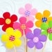 Felt Flower Party Picks - cupcake topper, cake topper, wedding, birthday, rainbow, felt, baby shower, bridal shower, red, pink, green, white