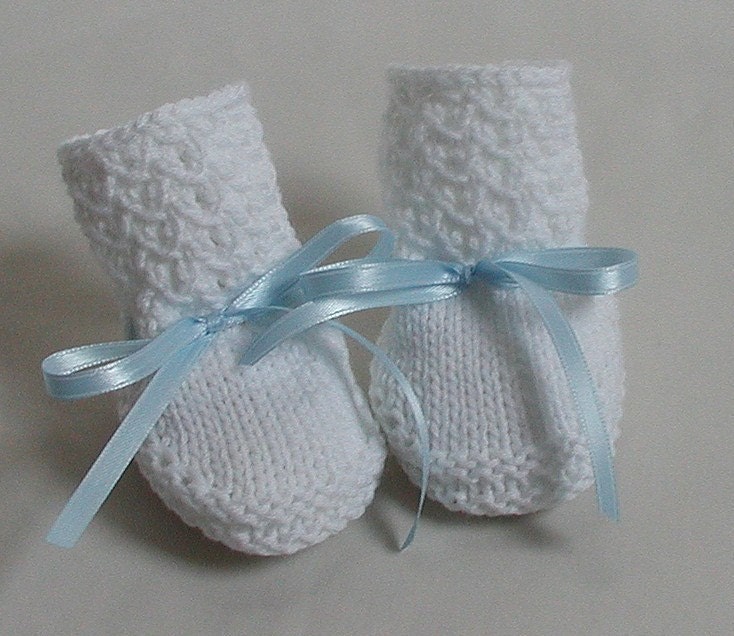 Christening Baby Booties with white lace top