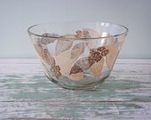 Large Vintage Serving Glass Bowl - Leaf and Berry Pattern
