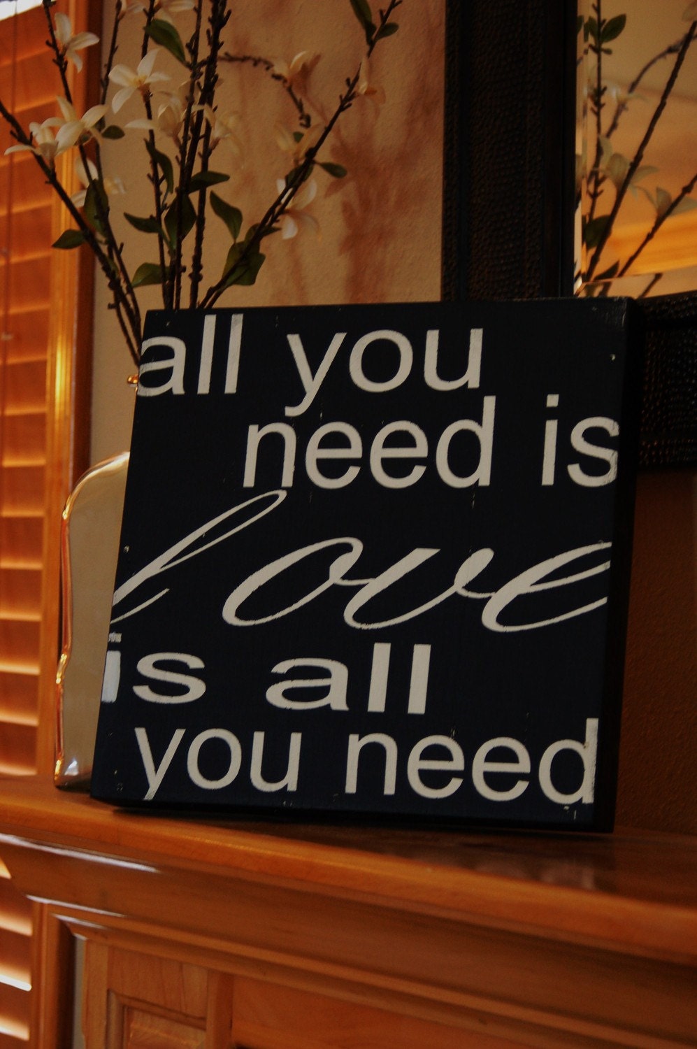 all you need is love wood sign - shabby chic look - wedding gift