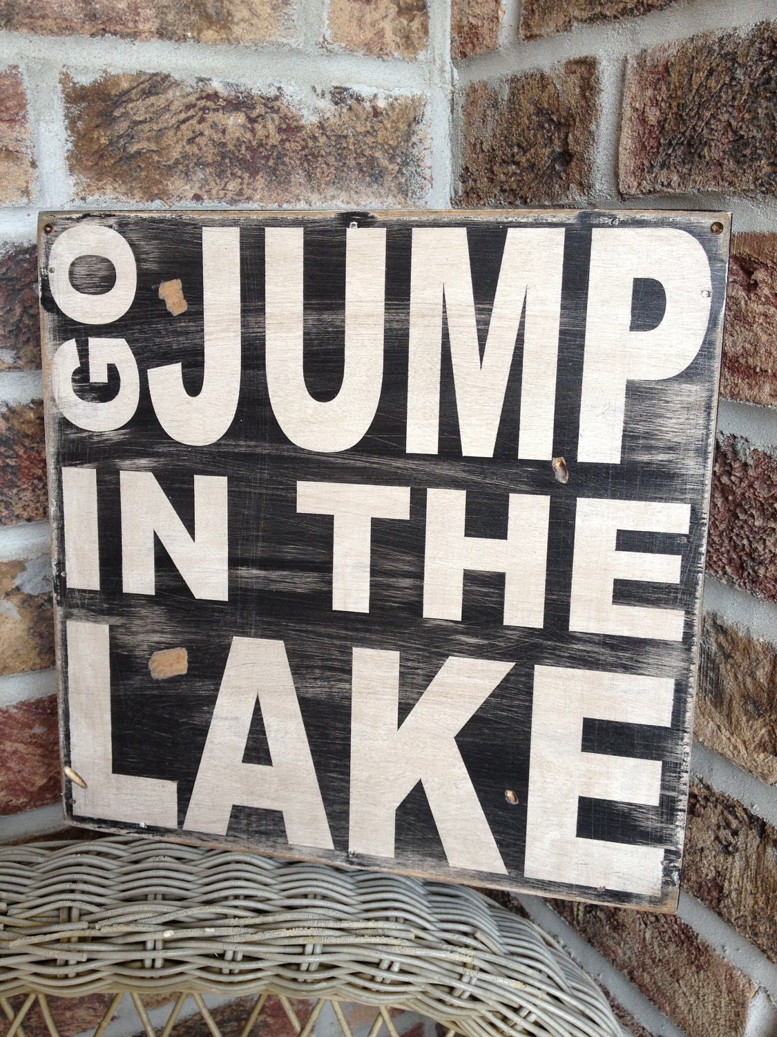 Go jump in the Lake - distressed rustic subway style wood sign - Several colors -  for your lake house, cabin, camper - kspeddler