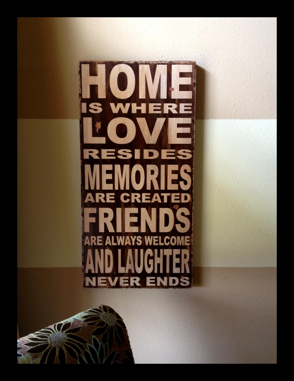 Home is where love resides - large handcrafted all wood sign - distressed vintage looking - family
