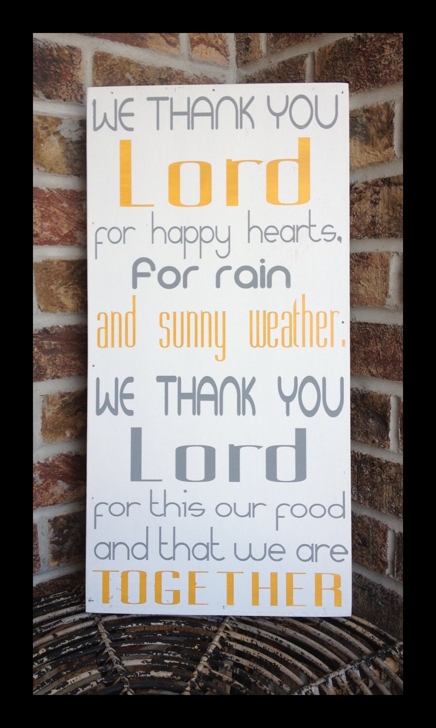 Kitchen Prayer - handpainted wood sign - We thank you Lord - typography word art - subway sign