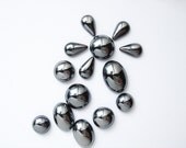 14 vintage glass faux hematite cabochon pieces in assorted sizes HC153