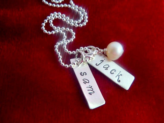 Necklace Hand Stamped Silver Tag Necklace with Kids Names