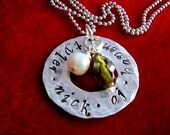 Sterling Silver Hand Stamped Necklace Hammered Washer with Kids Names