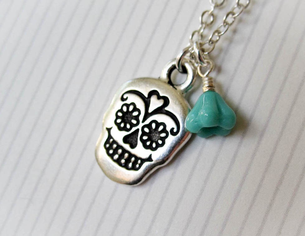 Sugar Skull Necklace - Day of the Dead - Sugar Skull Jewelry - Turquoise Jewelry