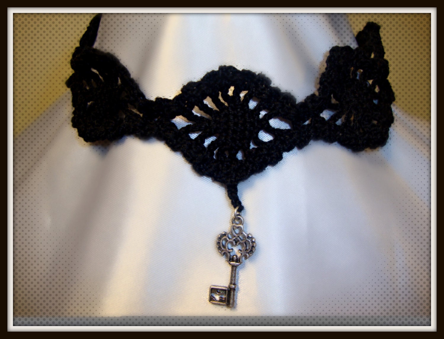 Crochet Black Key Pendant Necklace