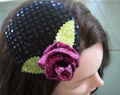 SALE Sparkle mini cocktail hat with rose
