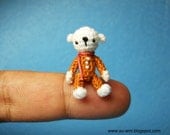 White Baby  Bear Brown Shirt - Miniature Crochet 1 Inch Scale Teddy Bear