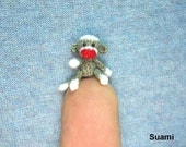 Micro Sock Monkey - Miniature Crochet Gray Sock Monkeys - Made To Order