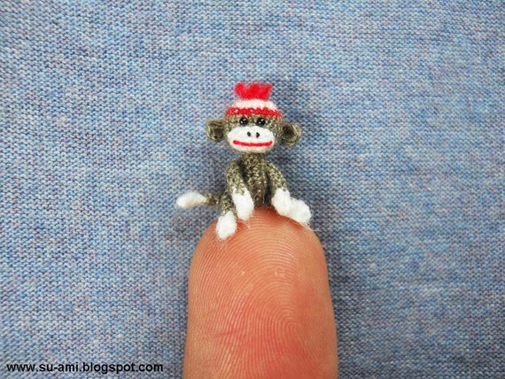 Tiniest Sock Monkey - Baby Sock Monkey - Miniature Sock Monkey - Grey Sock Monkey With Hat - Made to Order