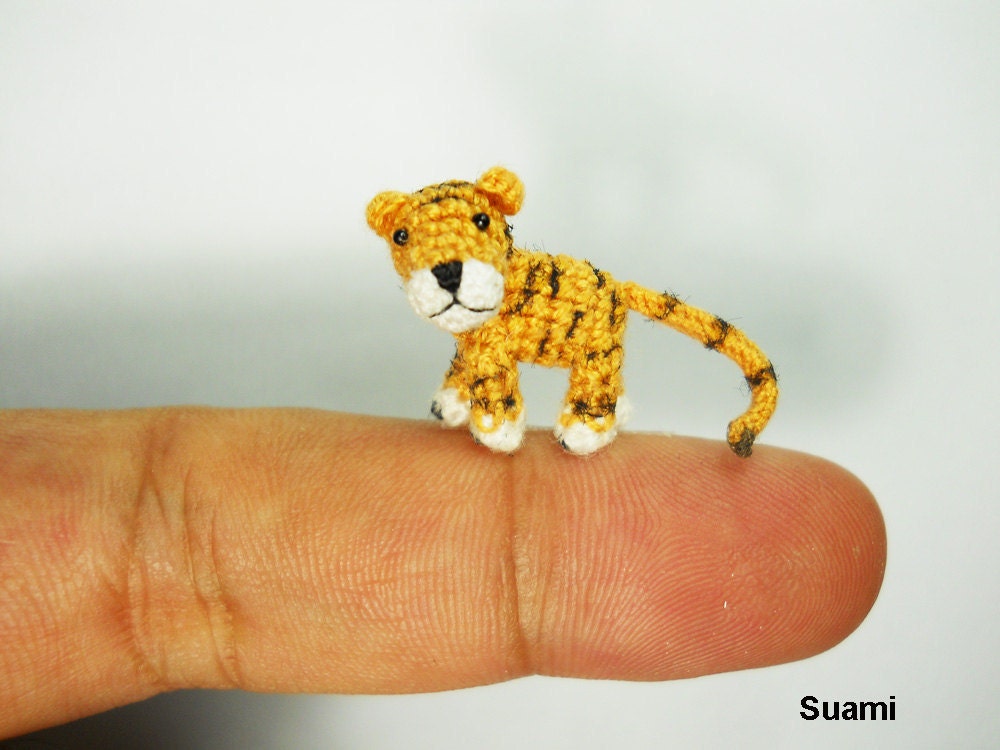 Micro Miniature Tiger - Tiny Crochet Dollhouse Yellow Tigers - Made To Order