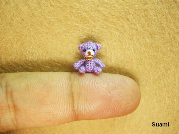 Extreme Micro Bear - Tiny Dollhouse Miniature Animals - 1/2 Inch Scale Crochet Creme Bear Golden Bow