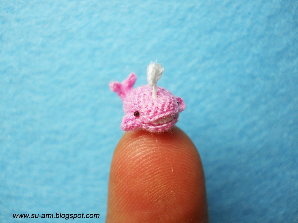Micro Pink Whale Dolphin - Dollhouse Miniature Crochet Whale Dolphin - Made to Order