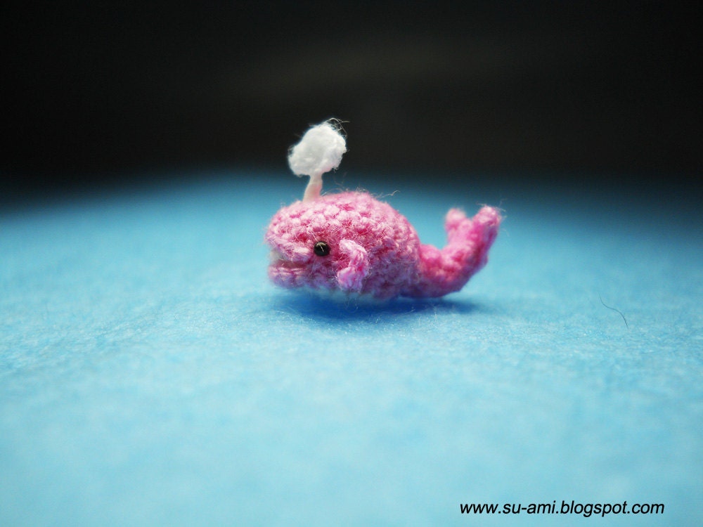 Micro Pink Whale Dolphin - Dollhouse Miniature Crochet Whale Dolphin - Made to Order