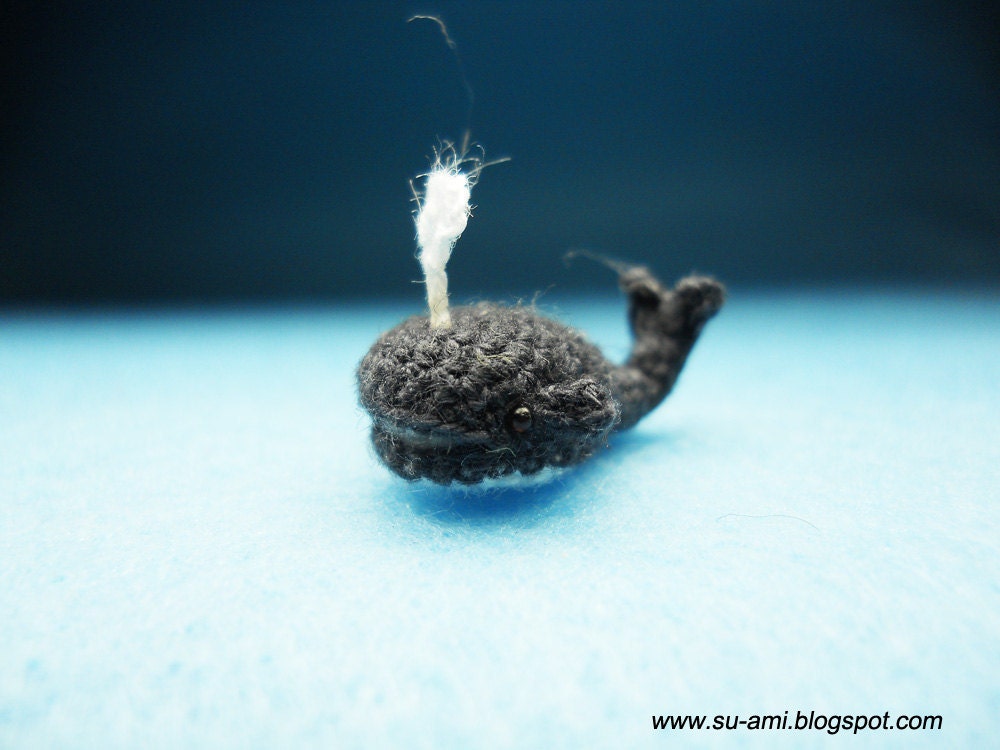 Extreme Micro Whale Woolie - Tiny Crochet Grey Whale - Made to Order