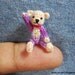 Miniature Bear  - Tiny Mini Crochet Teddy Cream Bear in Purple Shirt With Pink Bow - OAKK