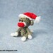 Miniature Sock Monkey With Santa Hat - Tiny Mini Crocheted Grey Monkeys - One Inch Scale