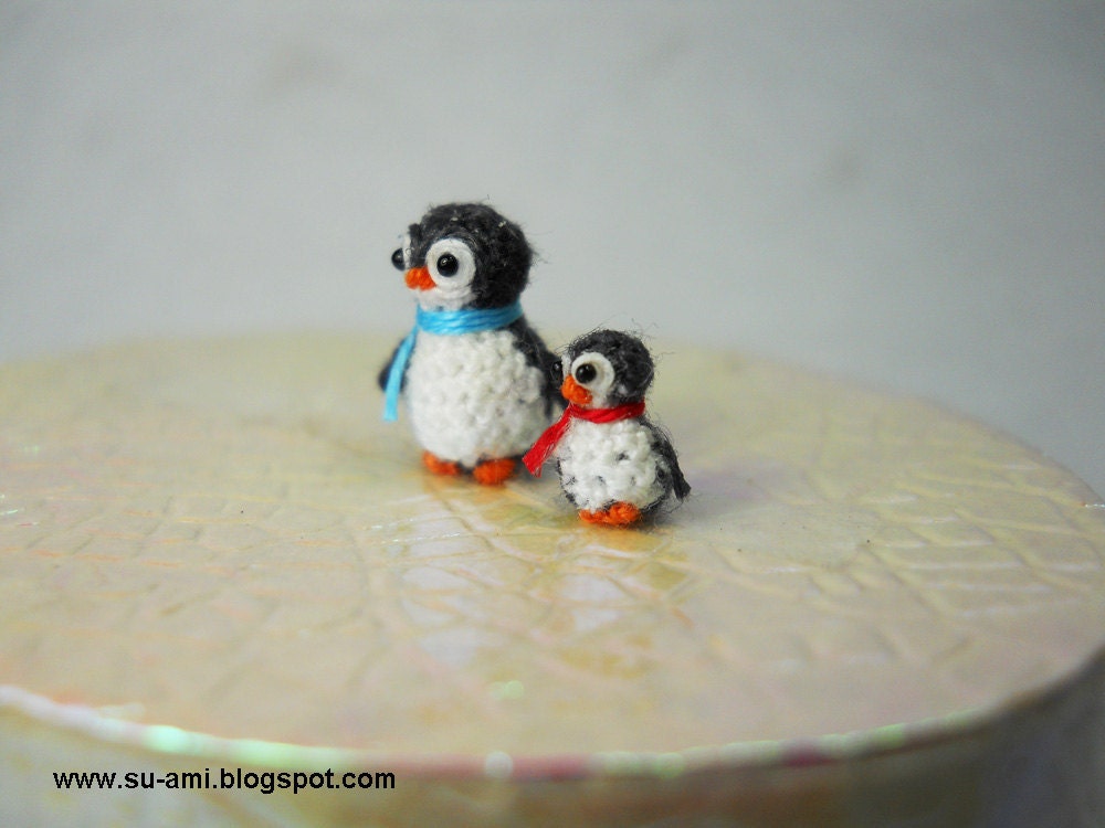 Micro Penguins - Dollhouse Miniature Birds - Set of Two Penguin Chicks - Mom and Daughter - Made To Order