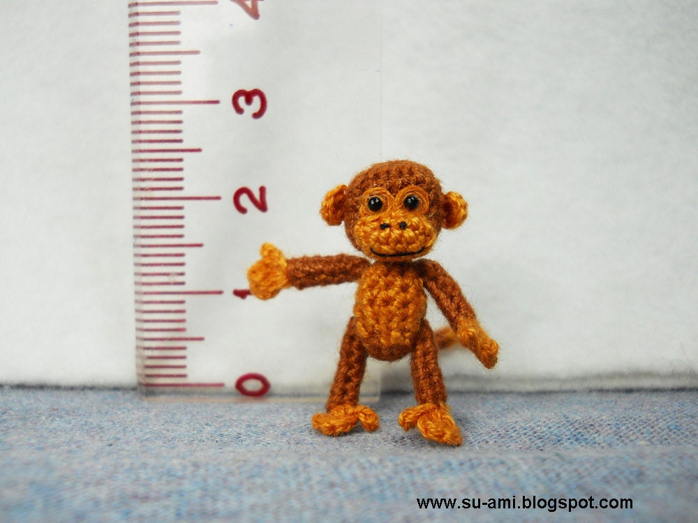 Tiny Brown Monkey - Dollhouse Miniature Animals - 1 inch Scale Crochet Monkeys - Made To Order