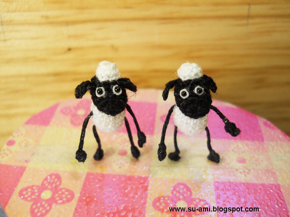 Twin Funny Sheep - Mini Tiny Amigurumi Crochet Miniature Doll Shaun The Sheep - Set of Two Cute Sheep - Made to Order