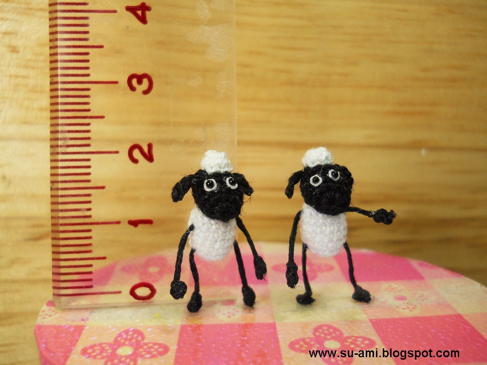 Twin Funny Sheep - Mini Tiny Amigurumi Crochet Miniature Doll Shaun The Sheep - Set of Two Cute Sheep - Made to Order