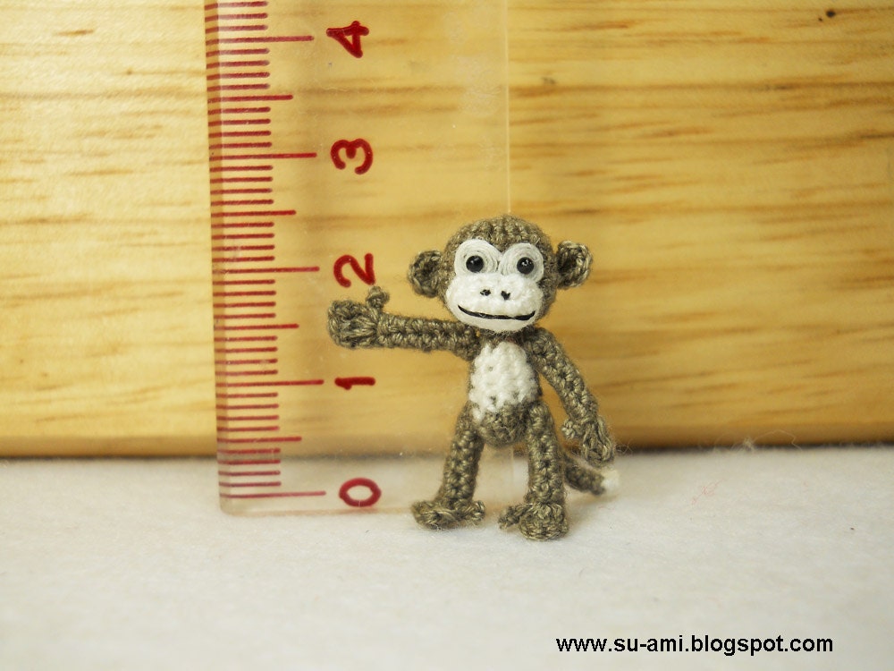 Tiny Crochet Monkey - Micro Crochet Miniature White Gray Monkeys - Made to Order