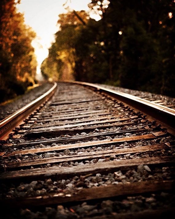 Train Pictures, Train Tracks Landscape Photography, Rustic Decor, Art for Boys Room, Manly, Art for Men, Sepia, Copper, Brown.