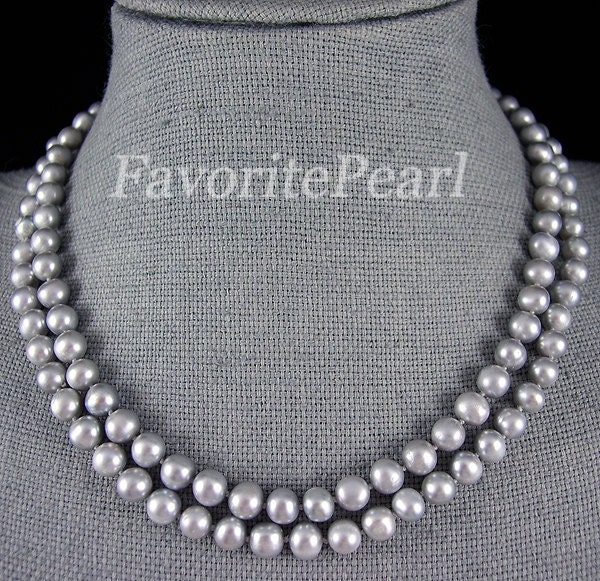 Gray Pearl Necklace - 35.5 Inches 7-8MM Gray Color Freshwater Pearl Long Necklace - Free Shipping